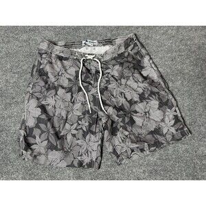 Trunks Surf & Swim Co. Swim Trunks Mens L Gray Floral Elastic Waist Mesh Lined